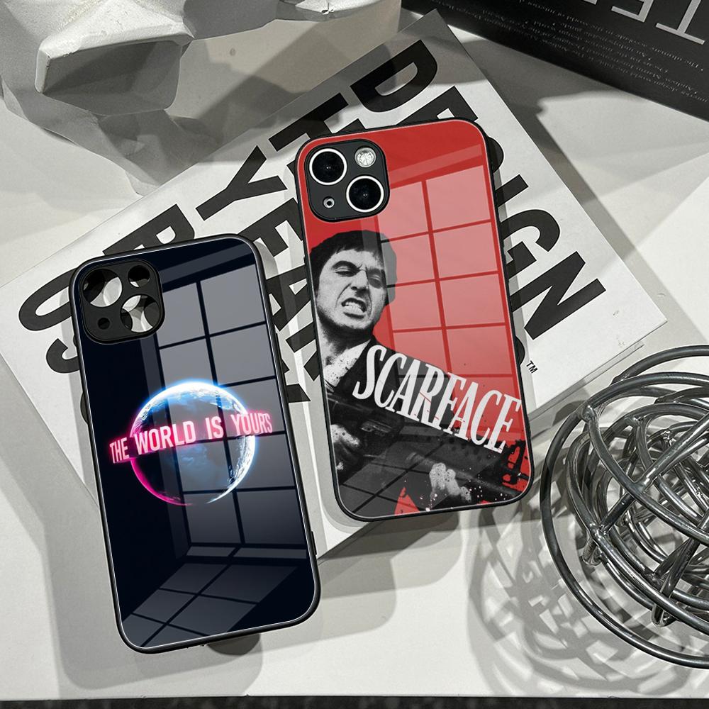 Apple Iphone 15 Pro Max - S-スカーフェイス 1983 パチーノ映画風スマホケース 強化ガラスシェル iPhone 16ProMAX