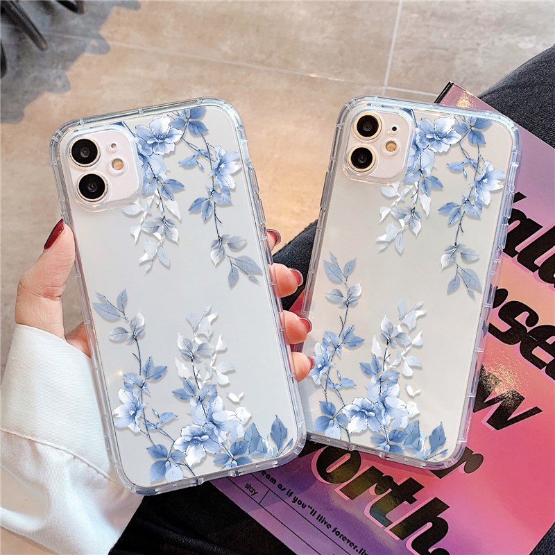 Apple Iphone 15 Pro Max - 青い花柄の透明なiPhoneケース iPhone 15 Pro Max、17 Air、17
