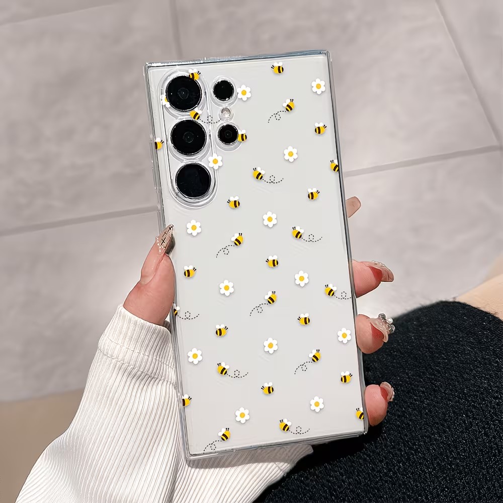 透明TPU製キュートな蜂とデイジー柄のスマホケース Sams - Samsung Galaxy A55 のレビューと価格