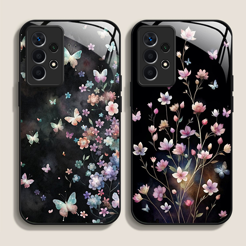 ヴィンテージ風花柄蝶々フラワーデザイン強化ガラス製スマホケー - Samsung Galaxy A55 のレビューと価格
